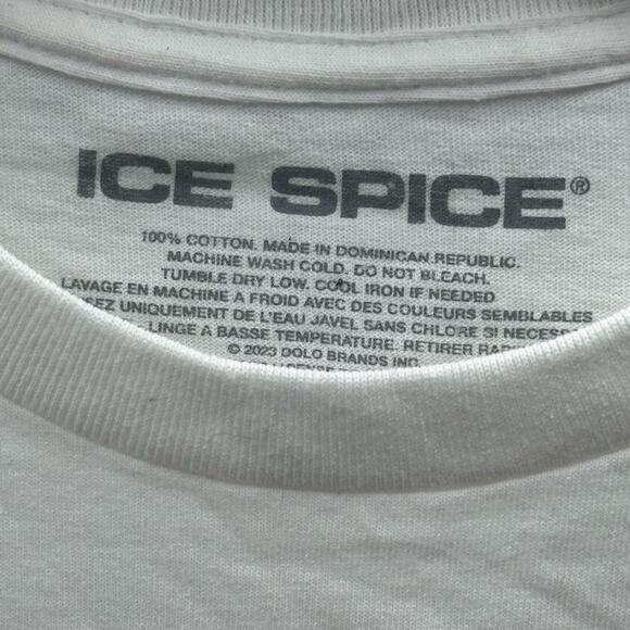 ICE SPICE NEW WHiTE SS TEE BOLD HOT PINK /BLACK DETAIL PRINT SIZE XL HALLOWEEN - Picture 5 of 7